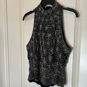 Elegant Black and Silver Hand Beaded Women's Top
